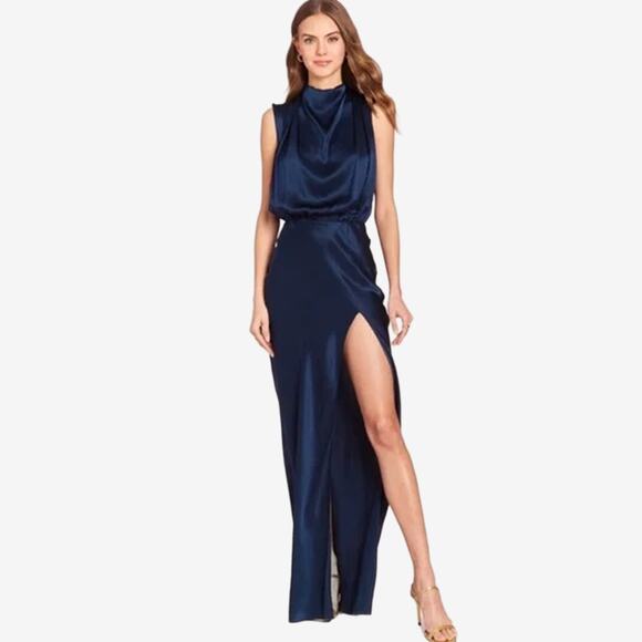 Amanda Uprichard Fabianna Gown Size S Navy Blue Ink Silk Maxi Dress Glam Formal - Picture 3 of 4